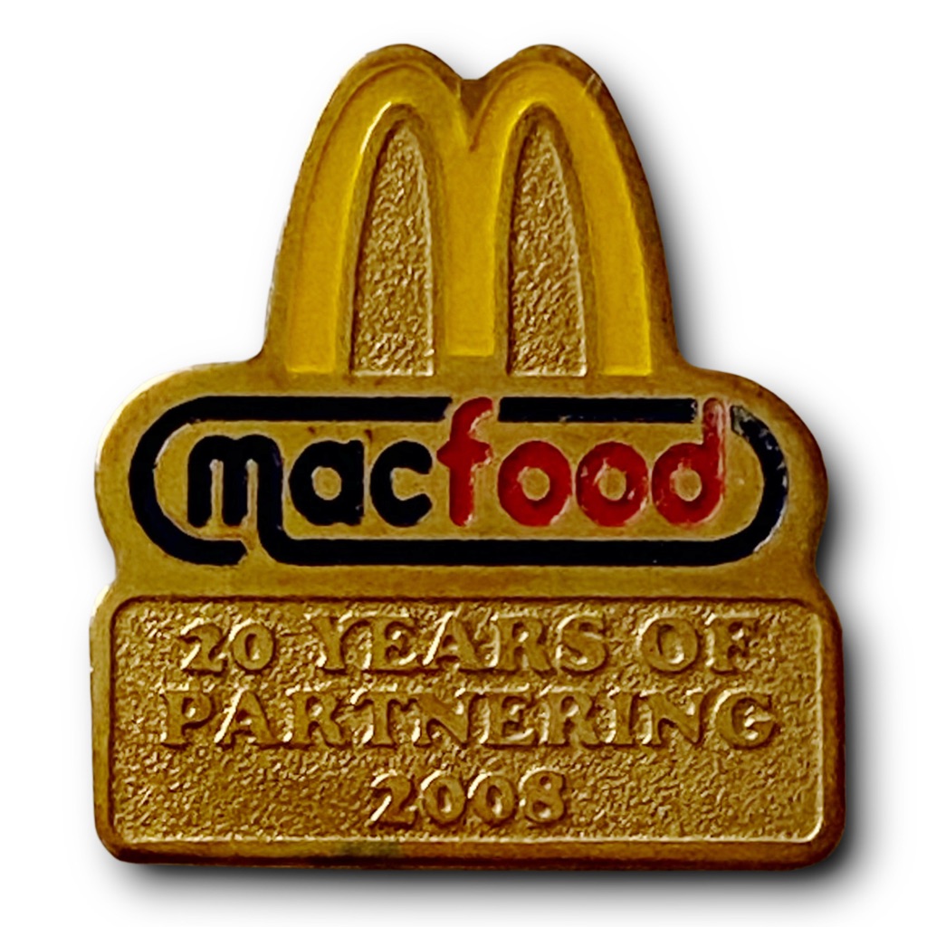 Mcdonalds Pin Macfood 20 Years Of Partnering 2008 Golden Arches Metal Lapel Pin 8$